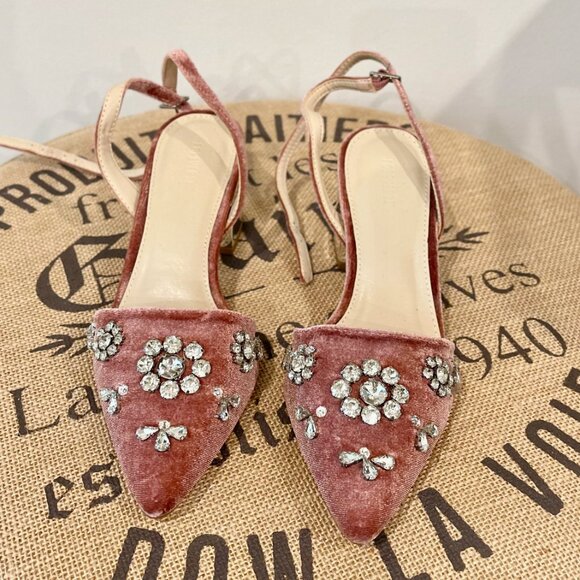 Forever 21 Pink Velvet Pointed Faux Gem Rhinestone Studded Ankle strap Sandals - Picture 2 of 10